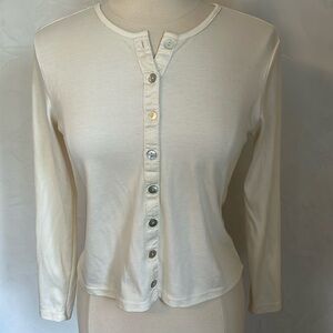 L.L.Bean Ivory button up Cotton Top w/mother of pearl style buttons Size Small